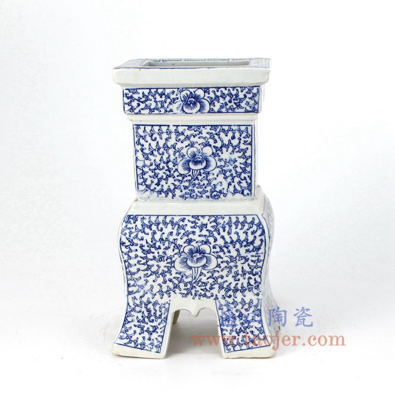 盛江陶瓷 仿清 纯手绘 青花 缠枝莲 香炉油灯烛台