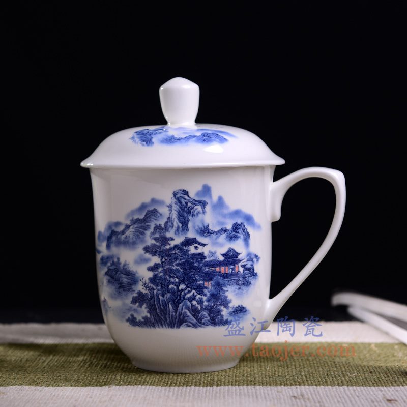 盛江陶瓷 青花瓷茶杯白玉瓷老板杯办公杯水杯