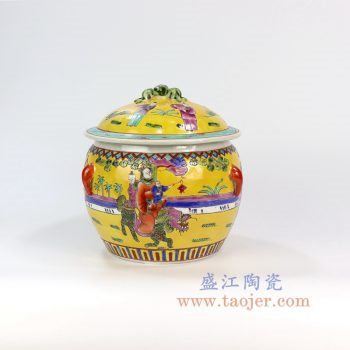 RYZG11-B_景德镇陶瓷 纯手绘 古彩四系罐 人物陶瓷罐 盖罐