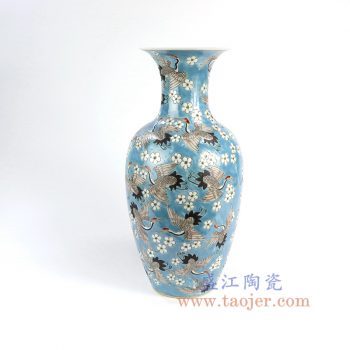 RZFA03_景德镇陶瓷 仿古瓷器纯手绘粉彩瓷器百鹤祥云纹花插花瓶