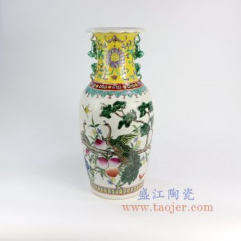 RZFA04_景德镇陶瓷 清康熙年制粉彩寿桃花鸟花瓶 家居摆件 仿古瓷器老货古董古玩收藏