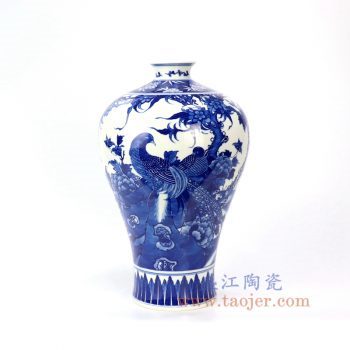 RZLH03–景德镇陶瓷 大清康熙年制青花锦鸡梅瓶 古董古玩收藏品 仿古瓷器手工手绘