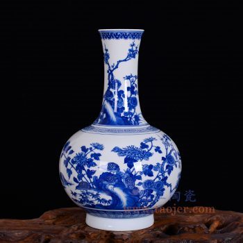 RZLH07-景德镇陶瓷 仿古手绘青花花鸟赏瓶  中式客厅家居书房