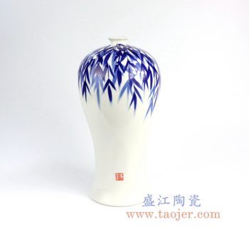 RZNG02_景德镇陶瓷 纯手绘 青花 竹叶梅瓶 花插花瓶 家居摆件