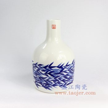 RZNG04_景德镇陶瓷纯手绘 青花 竹叶 花插花瓶 家居摆件