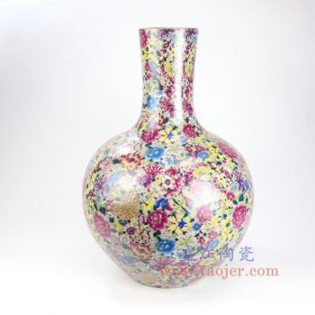 RYRK27-景德镇陶瓷 仿清万花不落地重工粉彩天球瓶