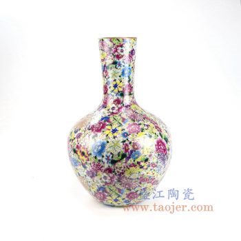 RYRK30-景德镇陶瓷 仿清万花不落地重工粉彩天球瓶