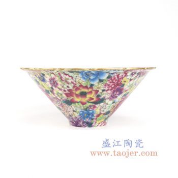 RYRK37-景德镇陶瓷 仿清万花不落地重工粉彩大碗
