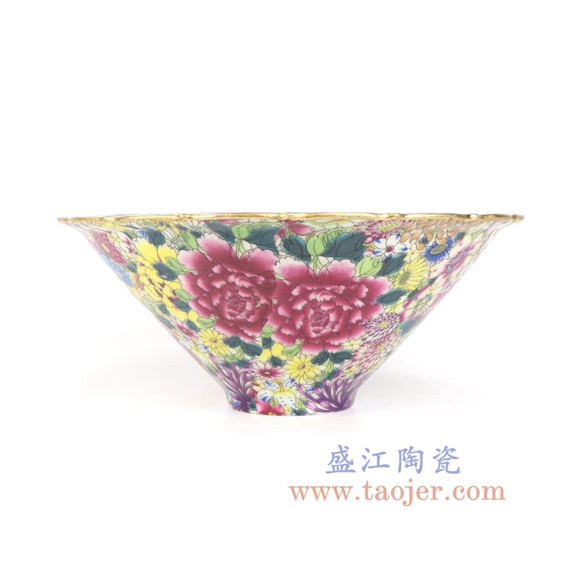 盛江陶瓷 仿清万花不落地重工粉彩大碗