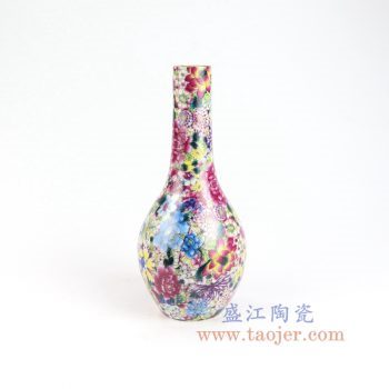 RYRK38-景德镇陶瓷 仿清万花不落地重工粉彩观音瓶