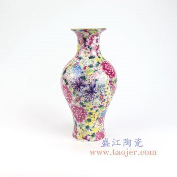 RYRK39-景德镇陶瓷 仿清万花不落地重工粉彩鱼尾瓶