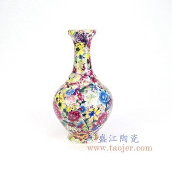 RYRK41-景德镇陶瓷 仿清万花不落地重工粉彩花插花瓶
