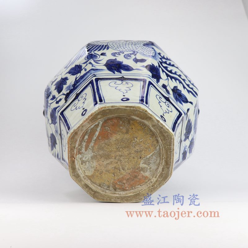 盛江陶瓷 元青花 凤凰纹饰八方兽耳罐 仿古收藏 做旧古董古玩摆件