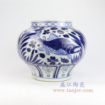 RZLQ03-景德镇陶瓷 元青花鱼藻纹罐古董古玩瓷器收藏