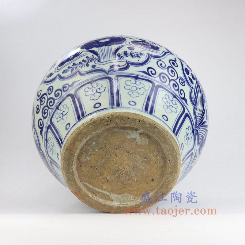 盛江陶瓷 元青花鱼草罐古董古玩瓷器收藏