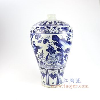 RZLQ05-景德镇陶瓷 元青花手工瓷萧何月下追韩信梅瓶 古玩古董收藏