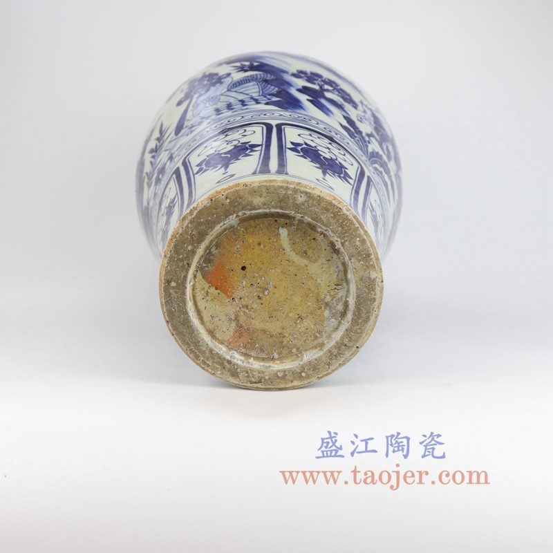 盛江陶瓷 元青花手工瓷萧何月下追韩信梅瓶 古玩古董收藏