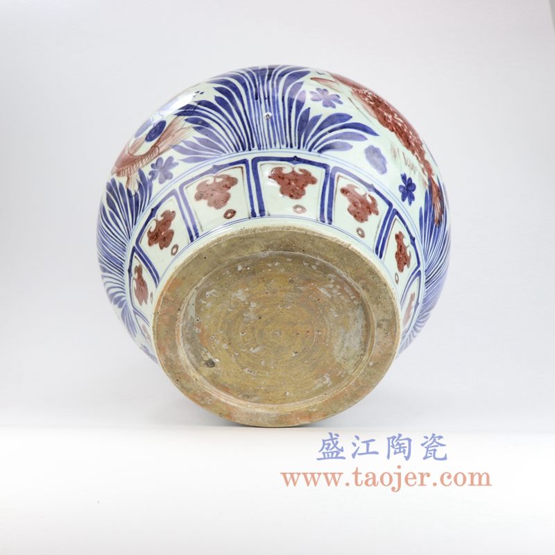 盛江陶瓷 元代青花矾红描金鱼藻纹大罐 古玩古董收藏