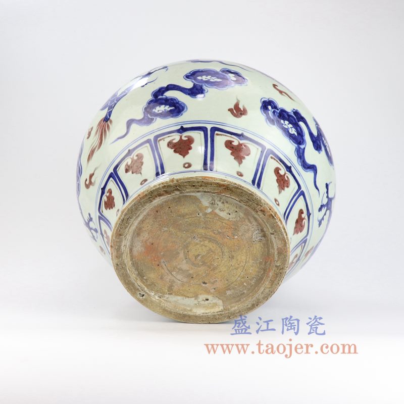 盛江陶瓷 元青花釉里红手绘云龙纹大罐摆件瓷器古玩收藏