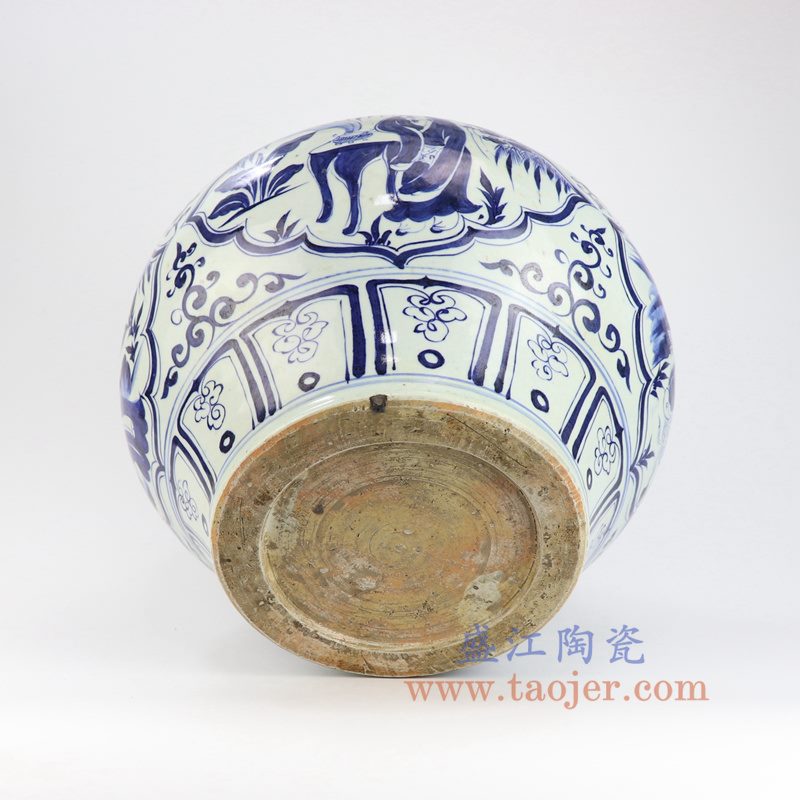 盛江陶瓷 元青花博陵第款开窗人物纹罐 古董古玩瓷器摆件
