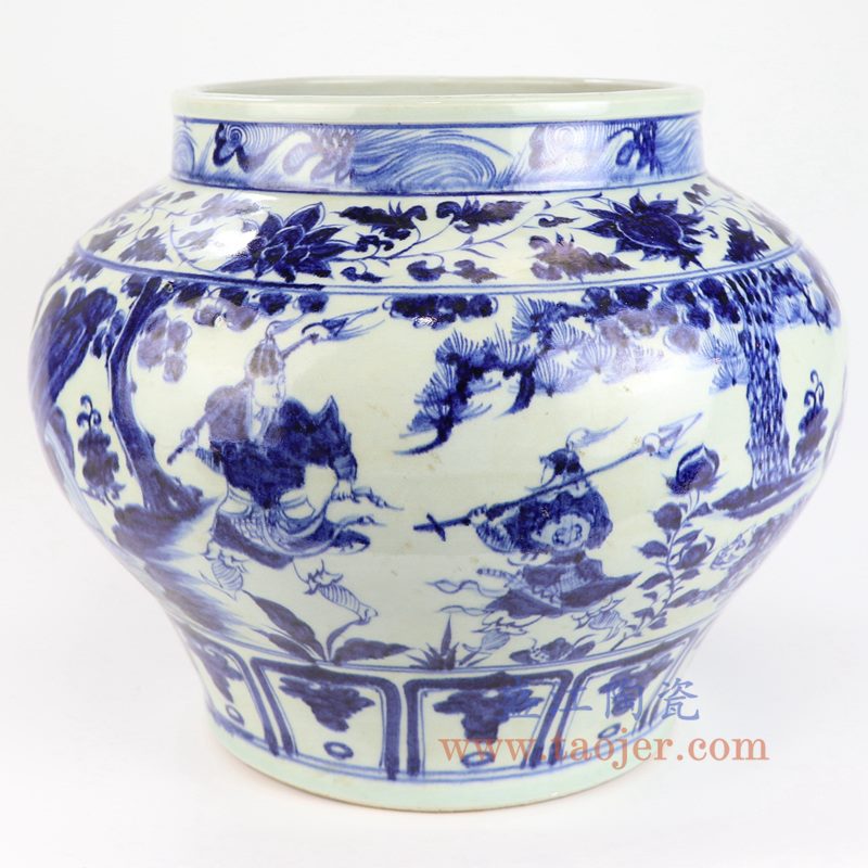 盛江陶瓷 元青花鬼谷子下山全手工精品仿古瓷器 收藏品 摆件