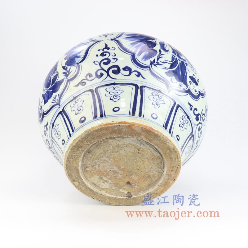 盛江陶瓷 元青花开窗人物纹罐 古董古玩瓷器摆件