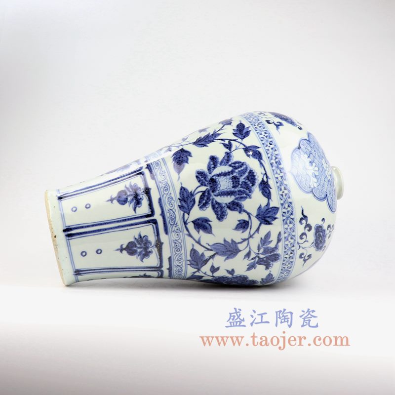 盛江陶瓷 江西高安 博物馆藏 仿古元青花 手绘云肩牡丹纹 梅瓶