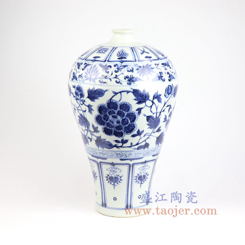 盛江陶瓷 景德镇陶瓷博物馆藏 十亿都不卖 仿古手绘元青花缠枝牡丹纹梅瓶