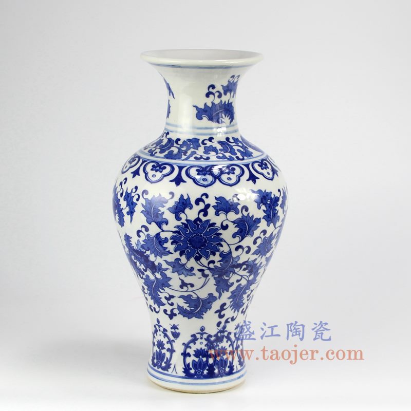 盛江陶瓷 仿古青花瓷器鱼尾瓶 客厅家居新房装饰品摆设 工艺品摆件