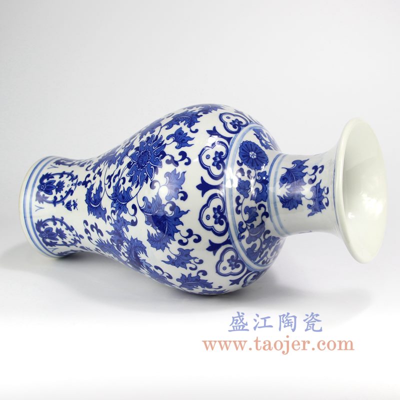 盛江陶瓷 仿古青花瓷器鱼尾瓶 客厅家居新房装饰品摆设 工艺品摆件