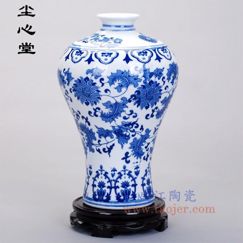 盛江陶瓷 仿古纯手绘青花缠枝梅瓶