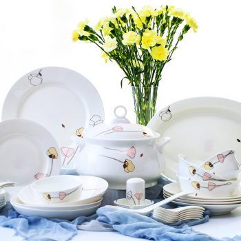ZPK-221景德镇陶瓷碗具56头骨瓷餐具套装碗盘家用碗碟套装简约清新俏佳人