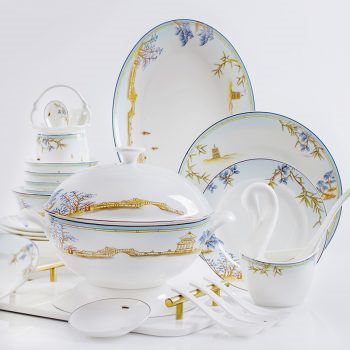 ZPK-230景德镇陶瓷器家用餐具58头西湖骨质瓷碗盘子碗碟碗勺简约中式套装