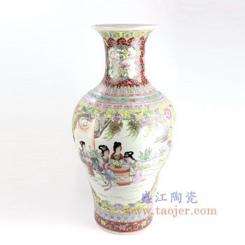 RZAI05_景德镇陶瓷 仿古手绘粉彩仕女图鱼尾瓶
