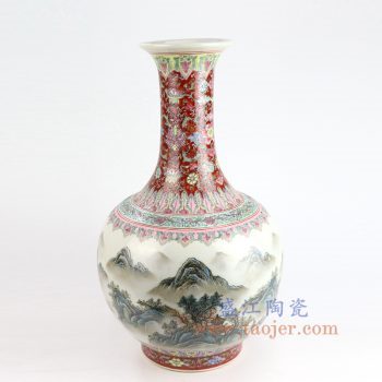 RZAi09_景德镇陶瓷 仿古手绘粉彩山水图玉壶春瓶