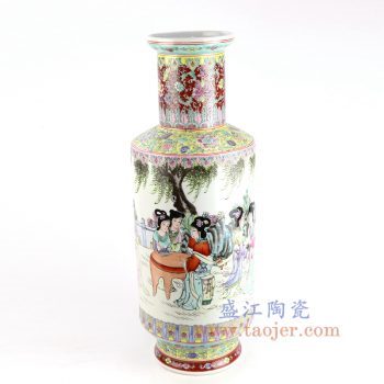RZAI10_景德镇陶瓷 仿古手绘粉彩仕女图棒槌瓶