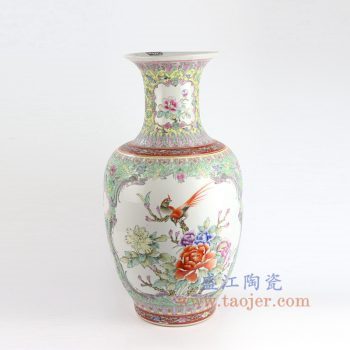 RZAI12_景德镇陶瓷 仿古手绘粉彩牡丹花鸟花瓶