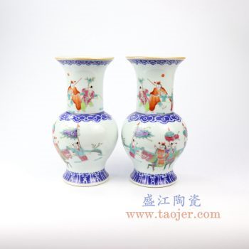 RZIH12_景德镇陶瓷 仿古手绘人物花菇花瓶对瓶