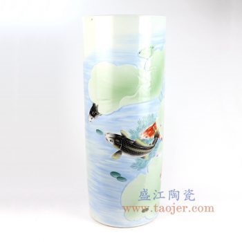 RZNP01_景德镇陶瓷 纯手工 粉彩鱼草图 伞筒箭筒