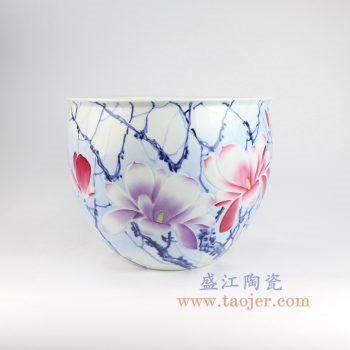 RZNP06_景德镇陶瓷 手绘青花斗彩雕刻花朵鱼缸花盆