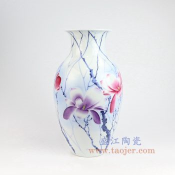 RZNP10_景德镇陶瓷 手绘青花斗彩雕刻花朵花插花瓶家居摆件