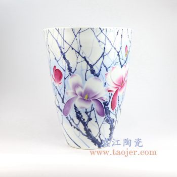 RZNP11_景德镇陶瓷 手绘青花斗彩雕刻花朵花插花瓶家居摆件品