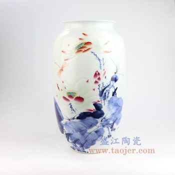 RZNP13_景德镇陶瓷 名人名作大师手绘青花斗彩浮雕花瓶家居装饰工艺品摆