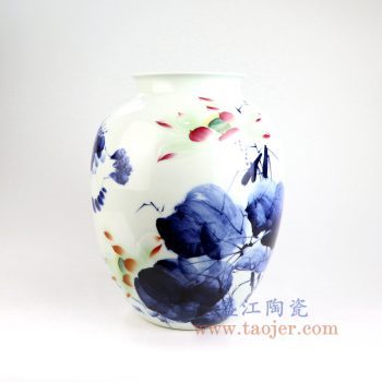 RZNP13_景德镇陶瓷 名家手绘青花斗彩荷花 客厅干花装饰艺术品