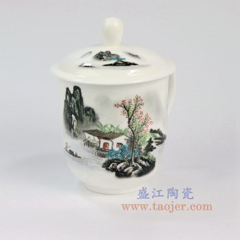 ZPK888-A_景德镇陶瓷 纯手工 山水人家 高白玉瓷办公杯