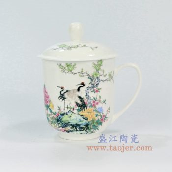 ZPK888-B_景德镇陶瓷 纯手工 花鸟牡丹 高白玉瓷办公杯