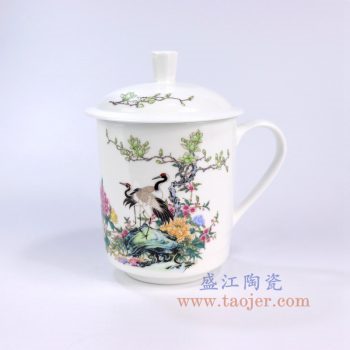 ZPK889-C_景德镇陶瓷 纯手工 花鸟牡丹 高骨瓷办公杯