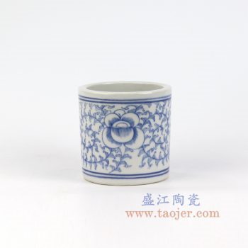 RYLU149_景德镇陶瓷 纯手绘青花缠枝笔筒