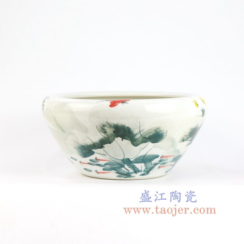 盛江陶瓷 手绘粉彩荷花水缸鱼缸 水浅 水乡花盆 乌龟缸