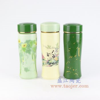 RZIN07–H-I-J 景德镇陶瓷 手工釉上彩粉彩双层保温杯